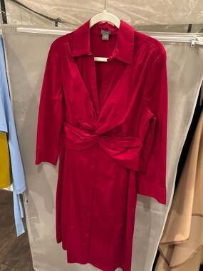 Ann Taylor Red Knot Waist Long Sleeve Collared Shirt Dress Size 12